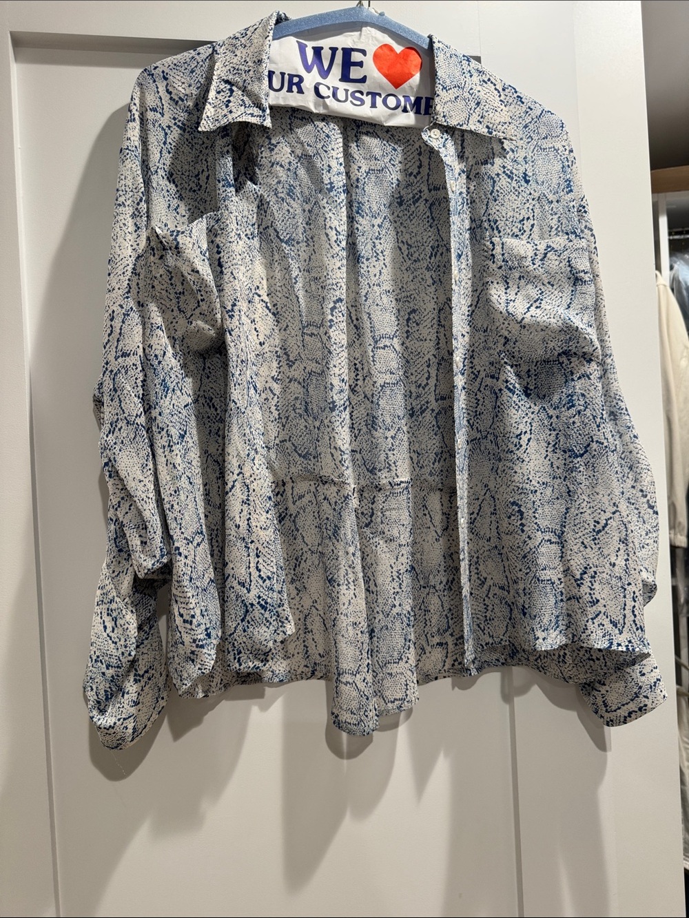 Blue Snake-Print Button Down Blouse
